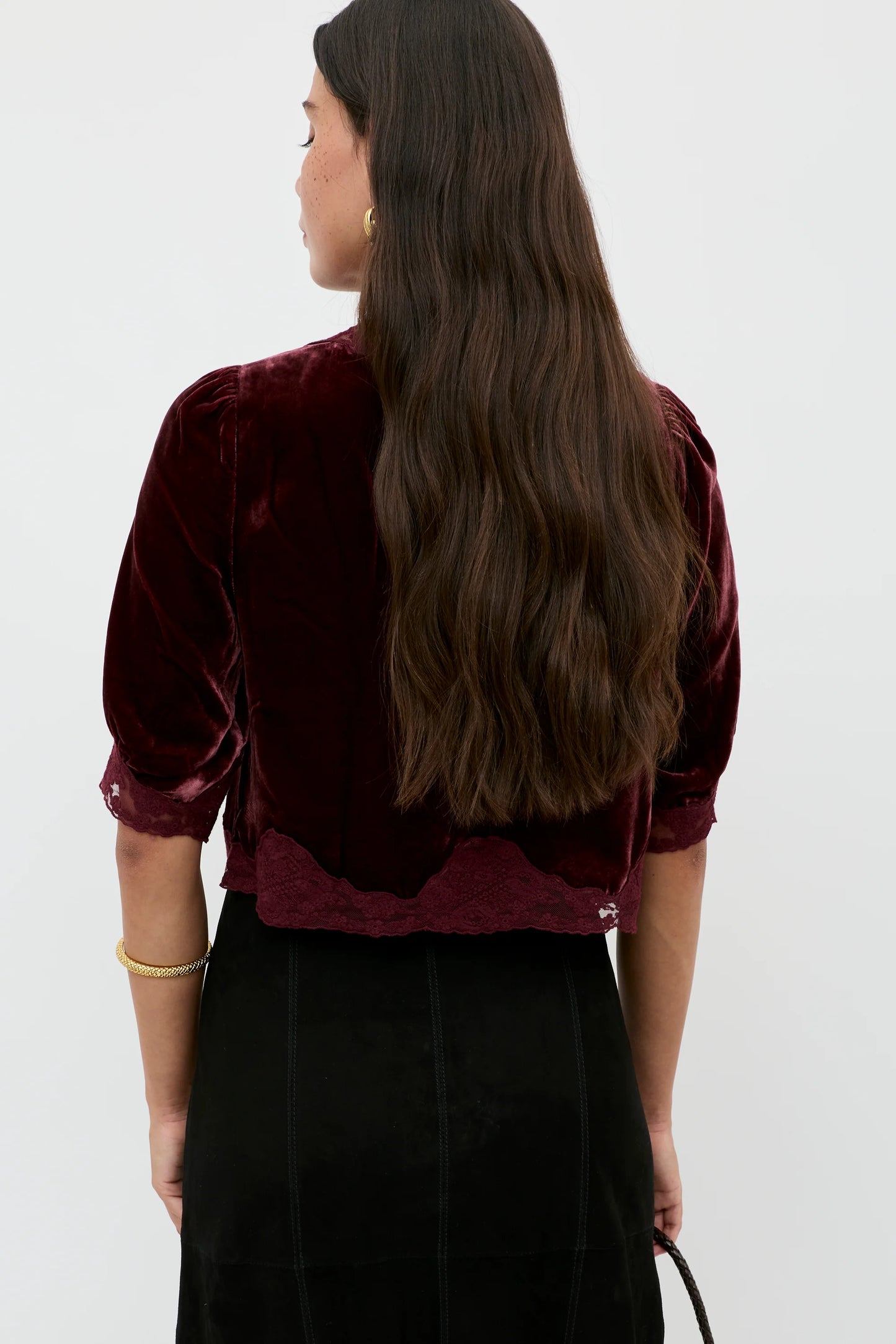 RIXO - Ursula Silk Velvet Top - Bordeaux