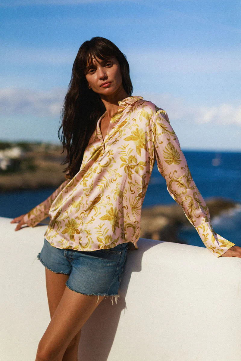 Catherine Gee - Daria French Cuff Silk Blouse - Island Motif