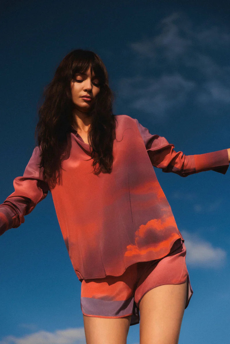 Catherine Gee - Daria French Cuff Silk Blouse - Riviera Sunset