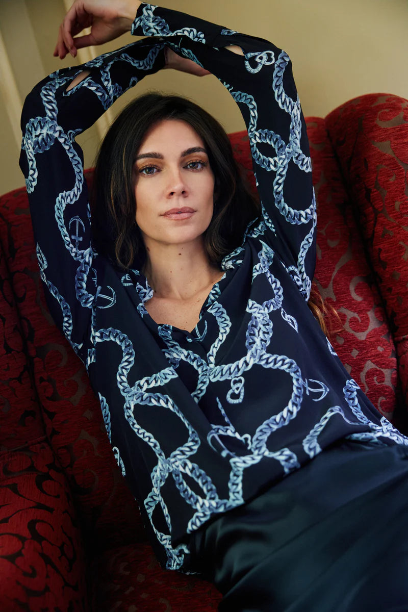 Catherine Gee Daria French Cuff Blouse in Heart Chain