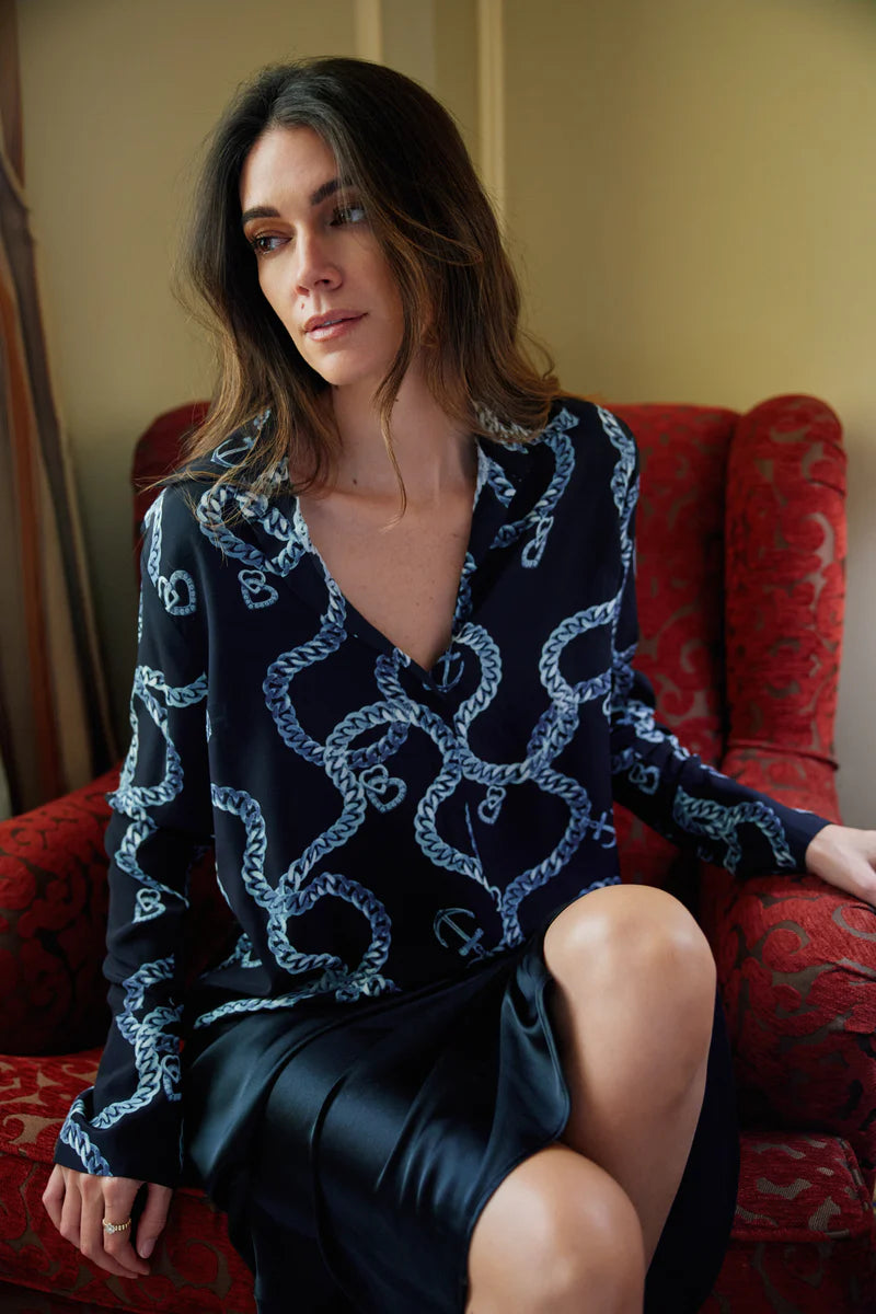 Catherine Gee Daria French Cuff Blouse in Heart Chain
