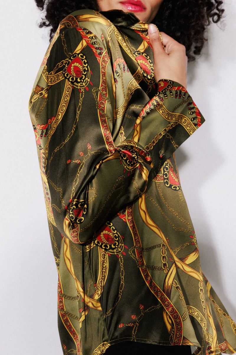 Catherine Gee - Daria French Cuff Silk Blouse - Olive Equestrian