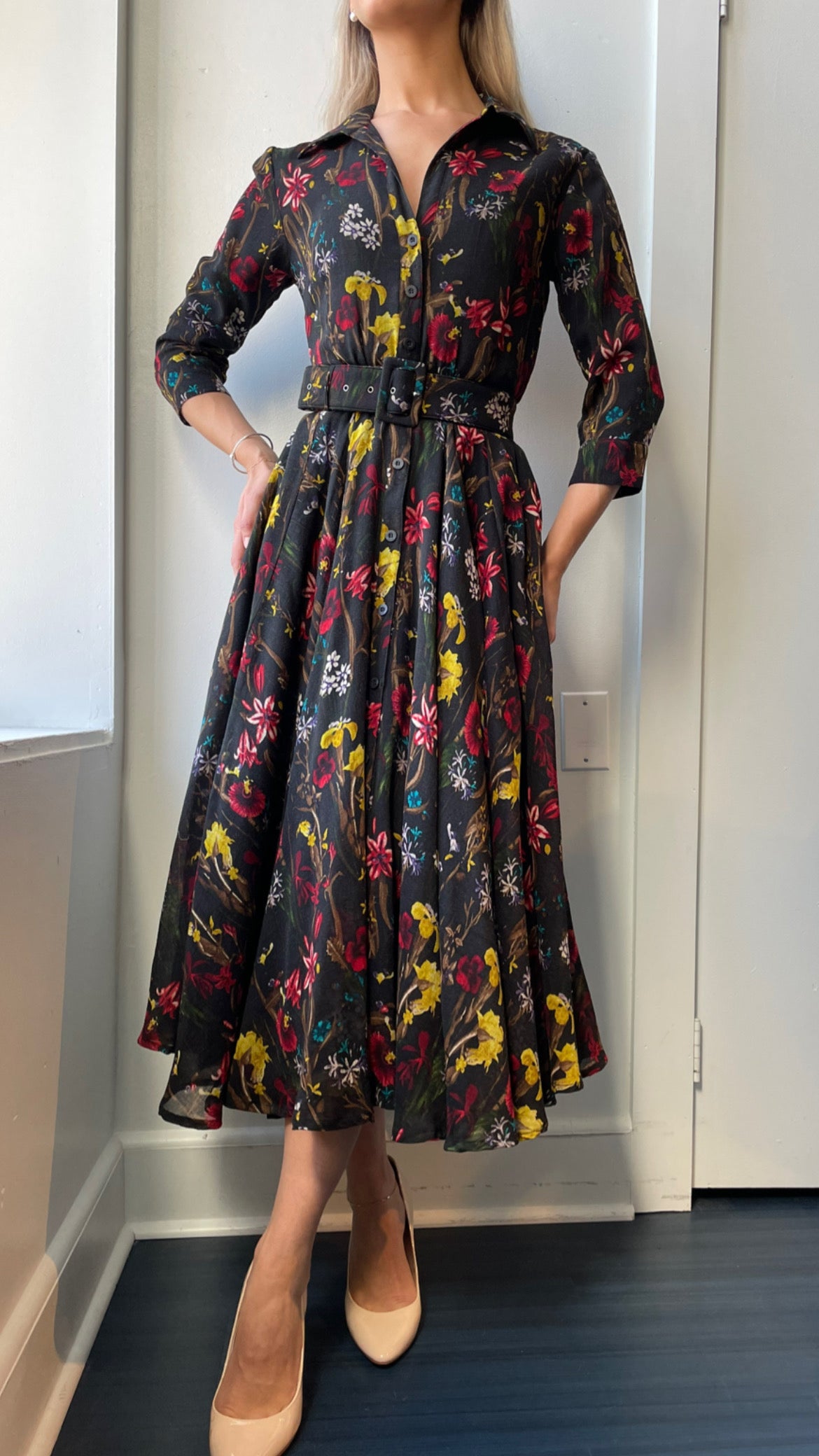 Samantha Sung- Aster Dress- Delanice Flower- Black/Multi