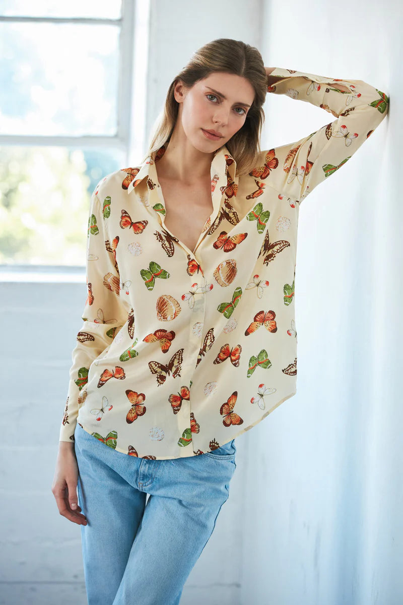 Catherine Gee Daria French Cuff Silk Blouse in Soft Butterfly