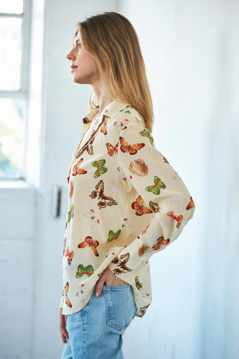Catherine Gee Daria French Cuff Silk Blouse in Soft Butterfly