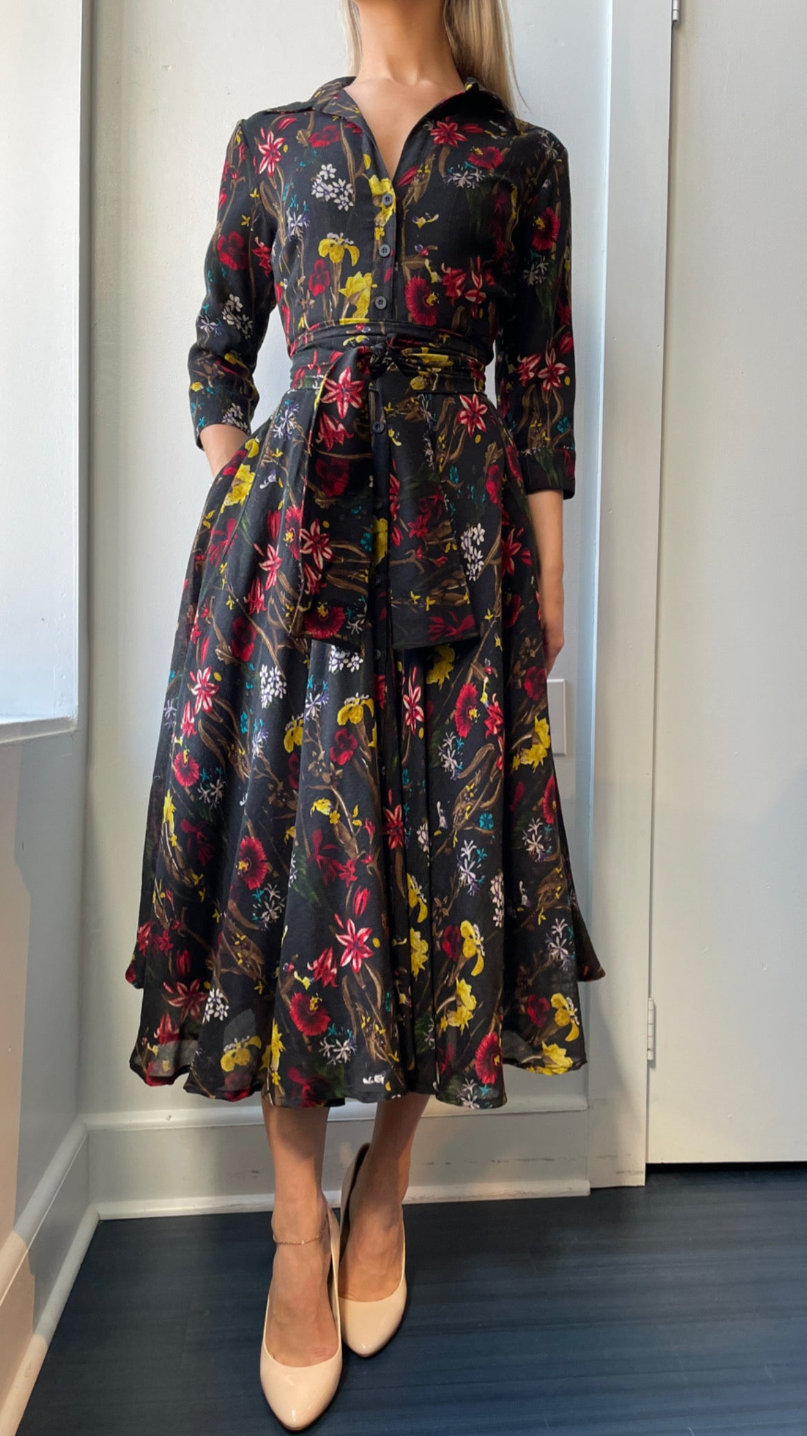 Samantha Sung- Aster Dress- Delanice Flower- Black/Multi