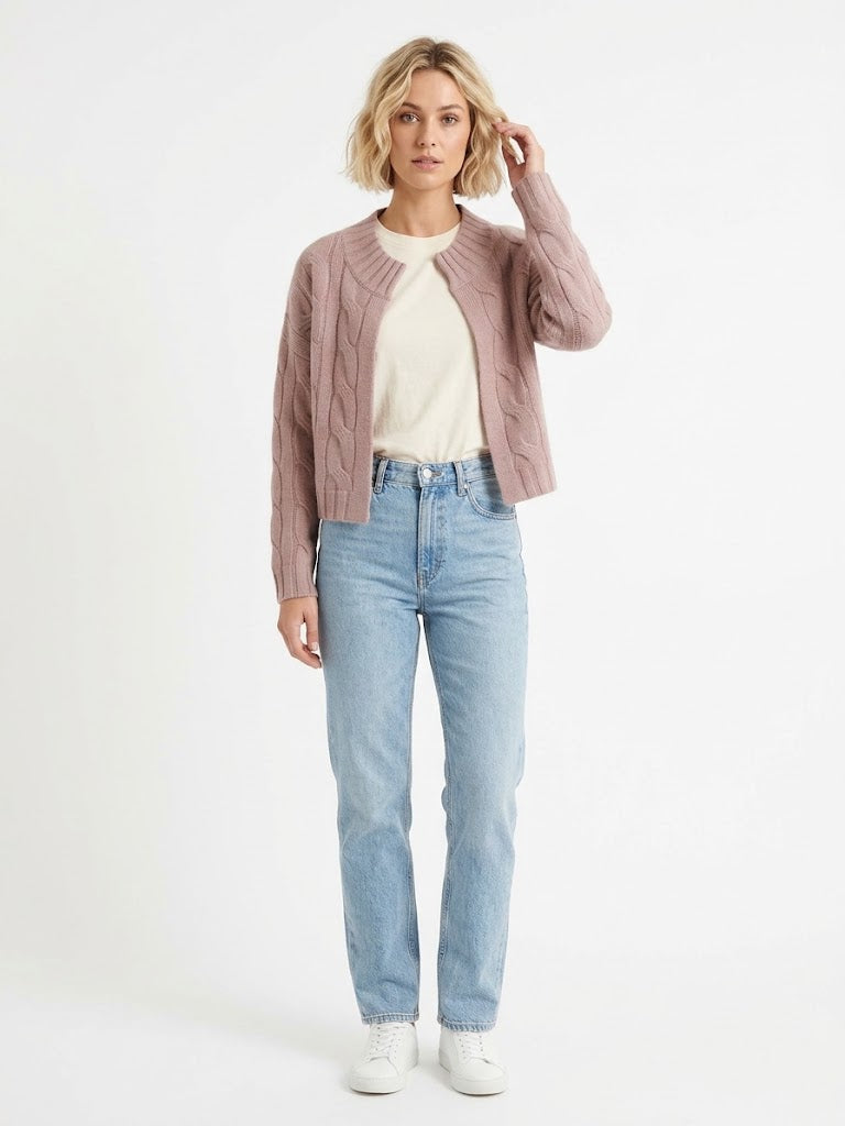 W. Cashmere - Talia Cable Knit Open Cardigan - Pale Pink