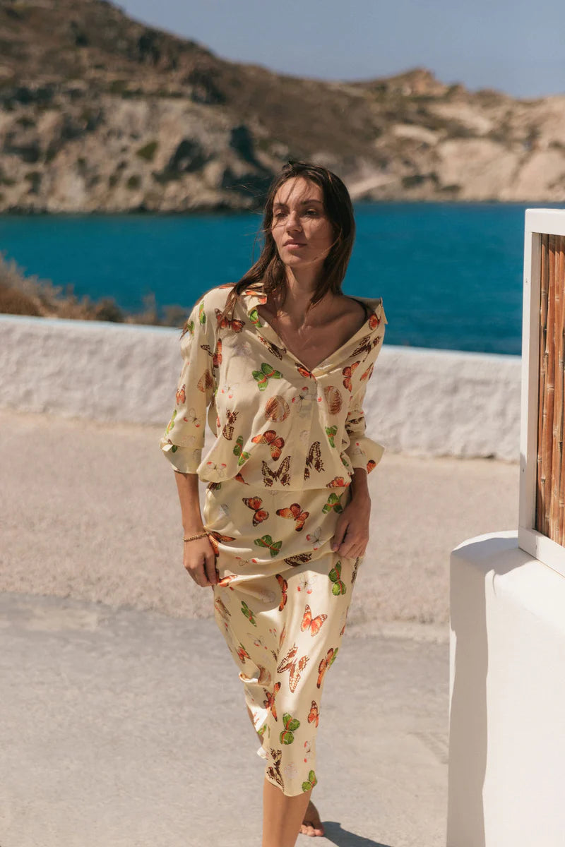 Catherine Gee Daria French Cuff Silk Blouse in Soft Butterfly