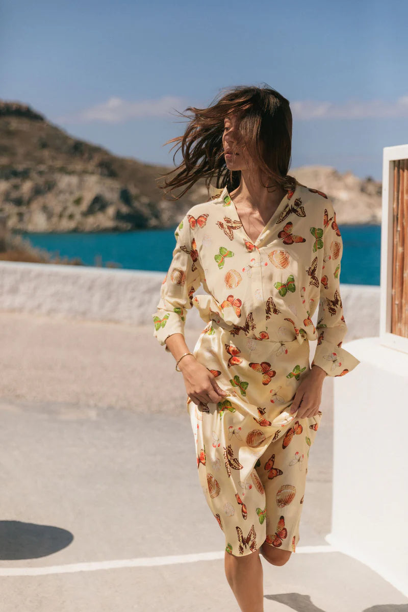 Catherine Gee Daria French Cuff Silk Blouse in Soft Butterfly