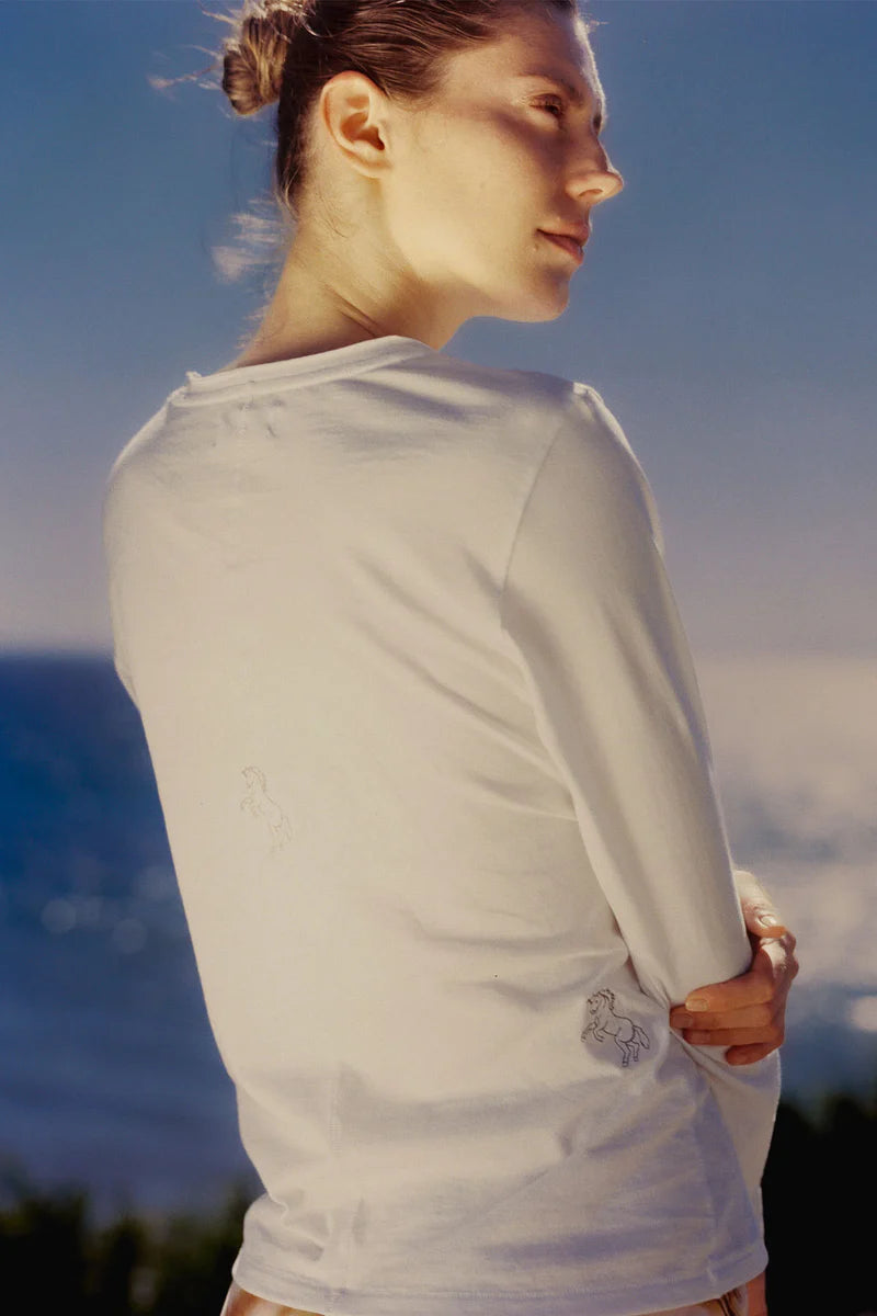 Catherine Gee - Embroidered Cotton T-Shirt Long Sleeve - Horse