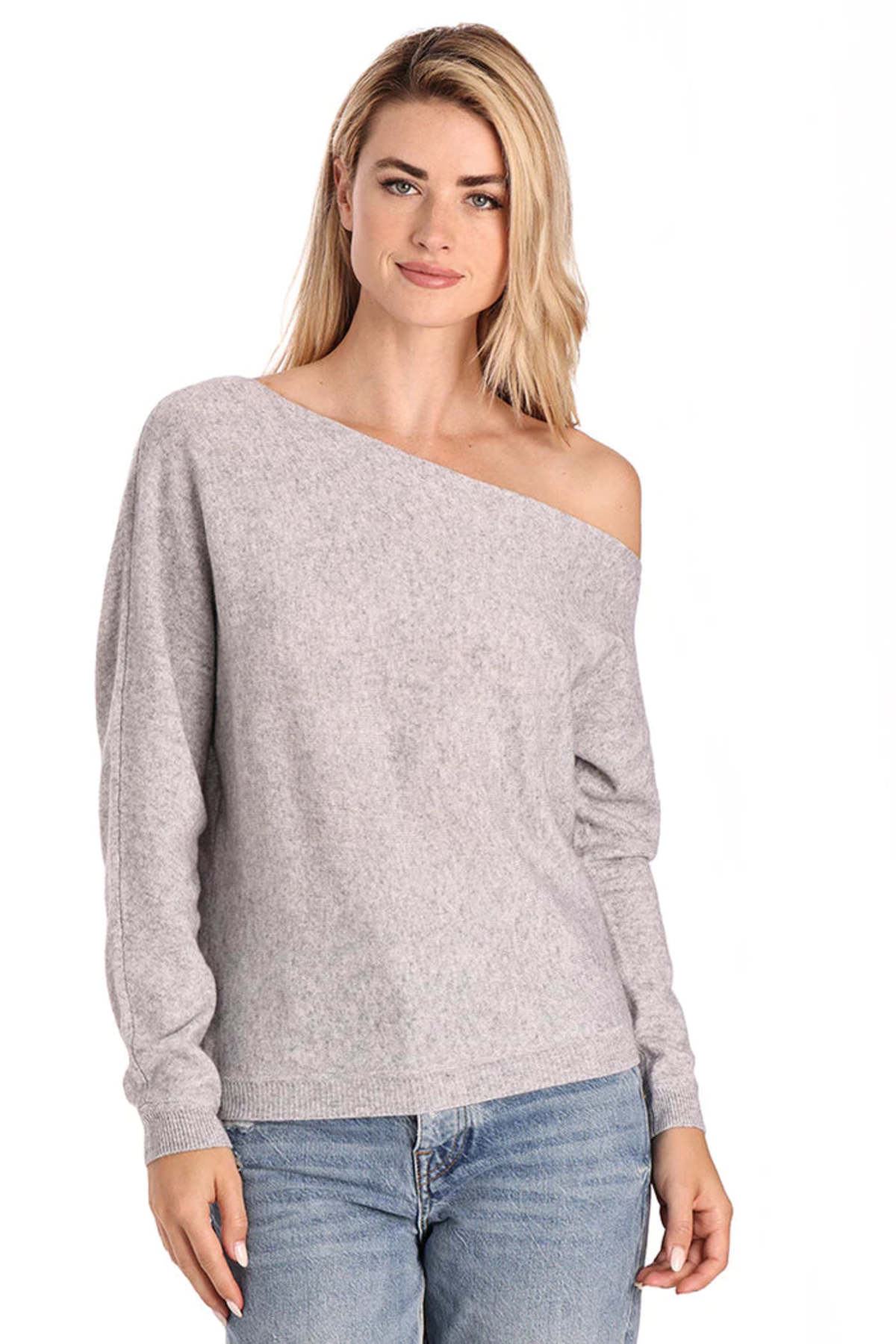 Minnie Rose - Off the Shoulder Sweater - Heather Grey