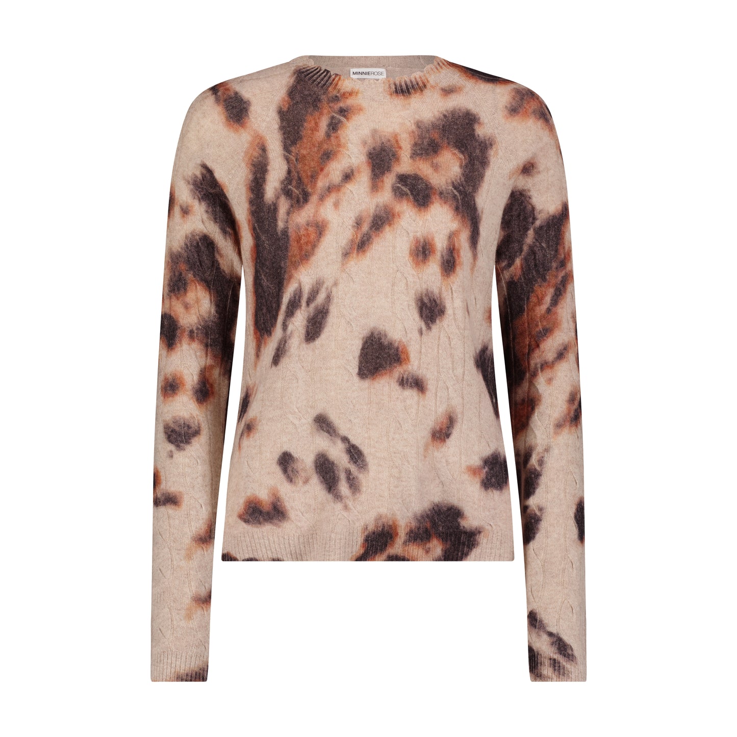 Minnie Rose - Cashmere Printed Cable Crewneck Sweater - Ecru Combo