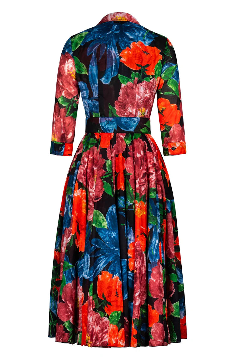 Samantha Sung - Aster Dress Midi Length Cotton Musola - Darby Rose Ground (Black Orange)