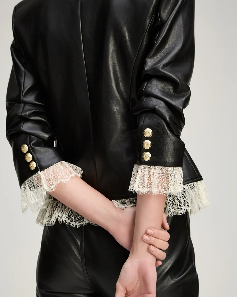 Cinq a Sept - Vegan Leather Le Petit Roxie Blazer - Black & Ivory