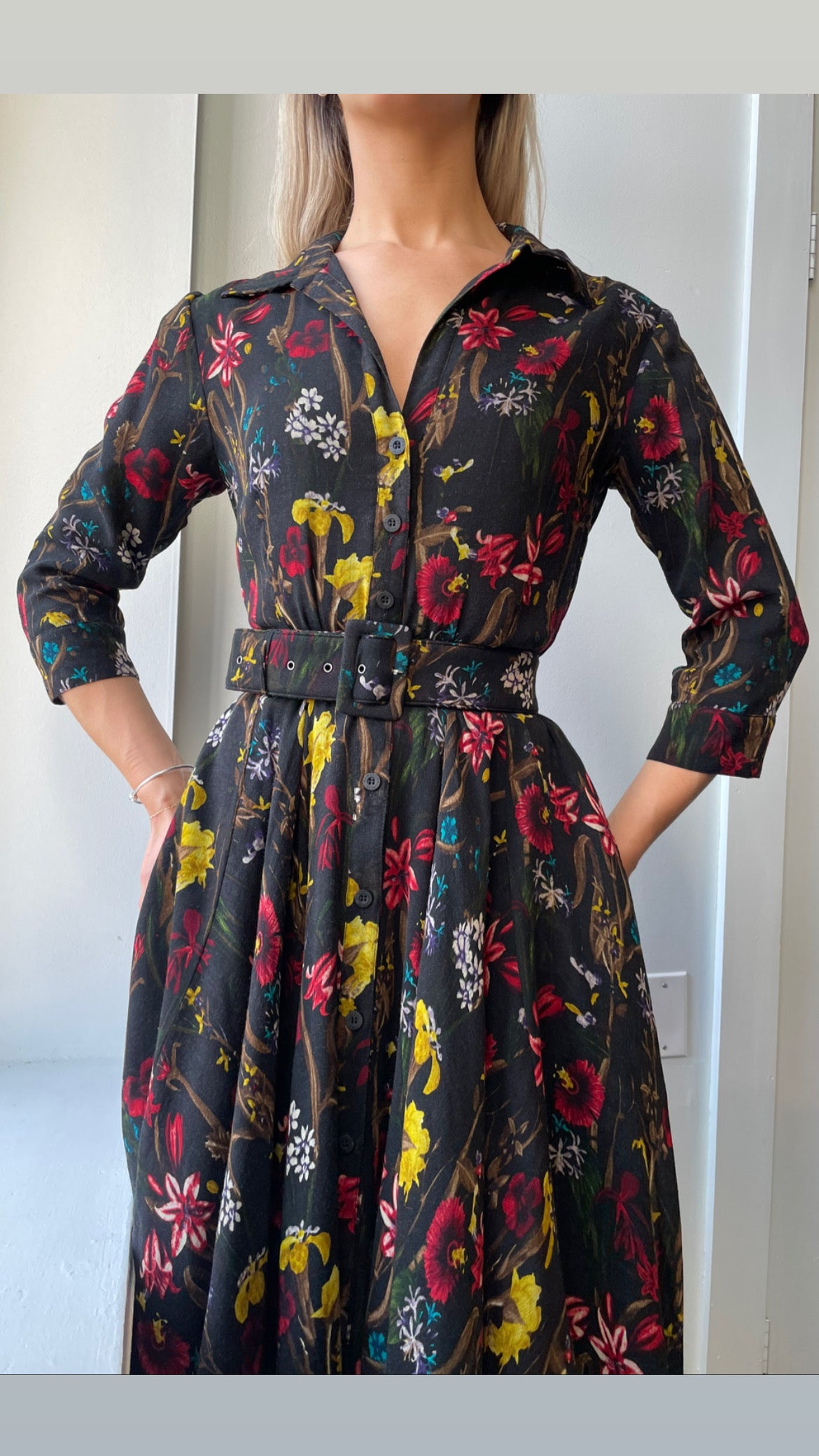 Samantha Sung- Aster Dress- Delanice Flower- Black/Multi
