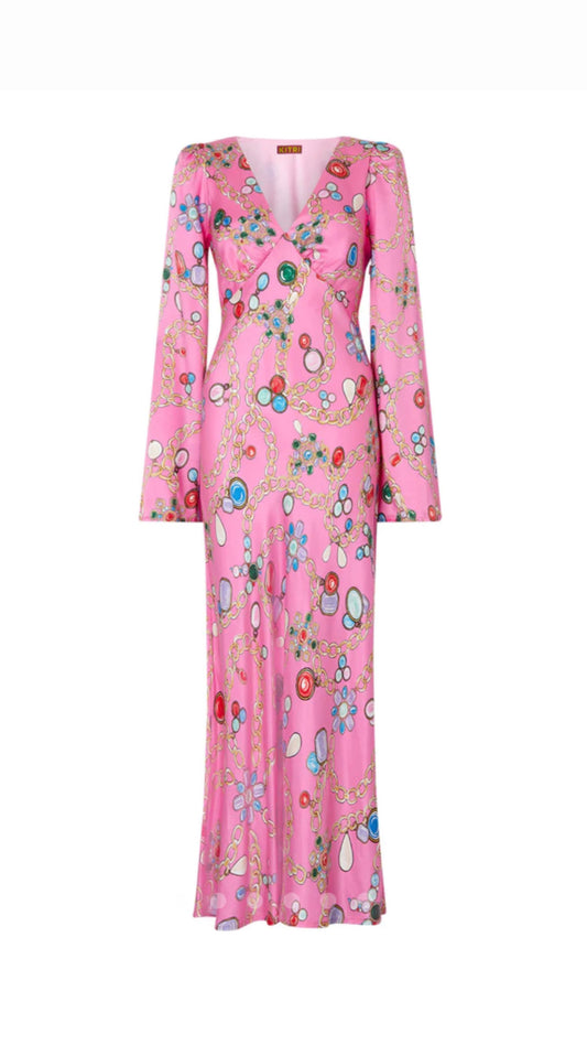 Kitri- Libby Pink Chain Print Midi Dress