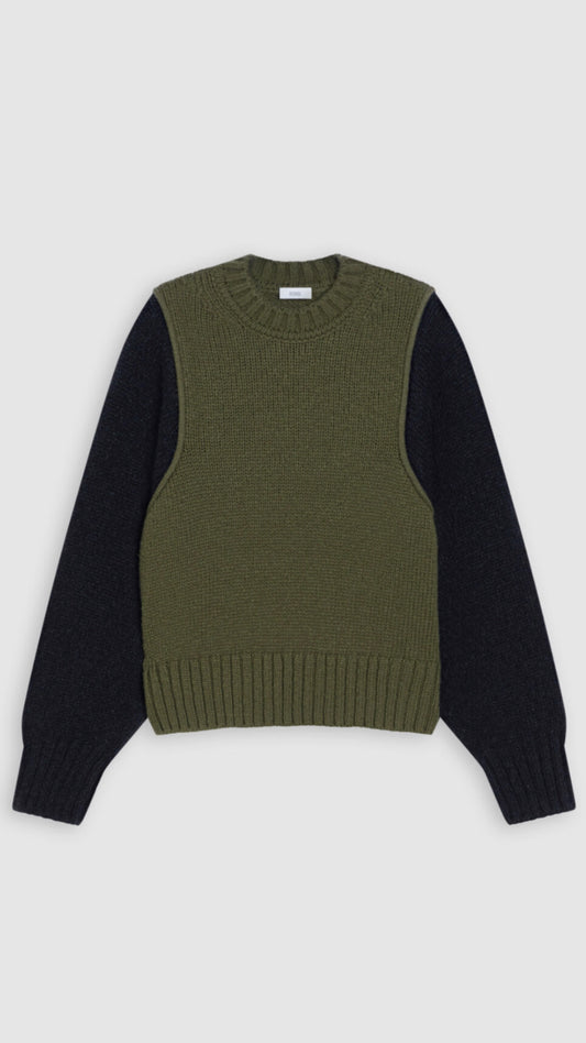 Closed - Colorblock Crew Neck Sweater - Industrial Green - LAST ONE