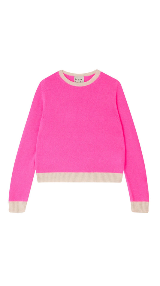 Jumper 1234- Contrast Cashmere Crew- Hot Pink/Oatmeal  LAST ONE