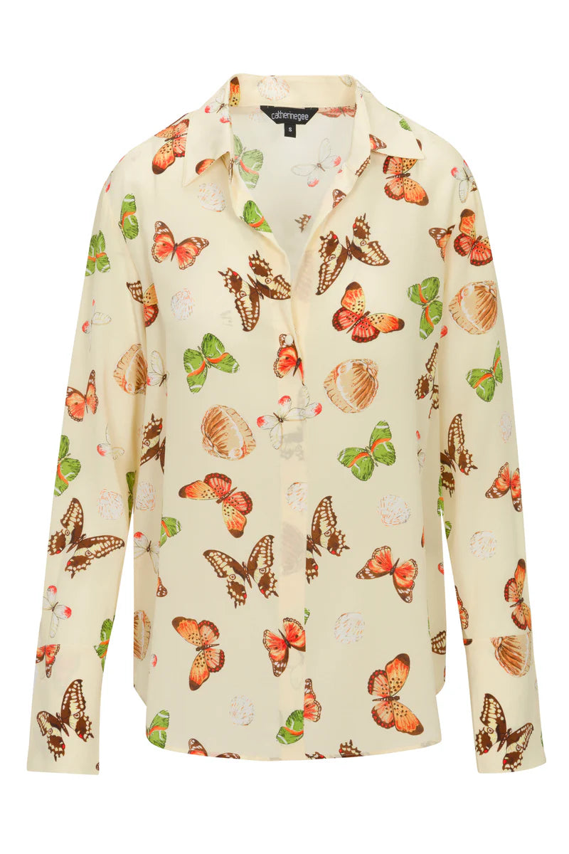 Catherine Gee Daria French Cuff Silk Blouse in Soft Butterfly