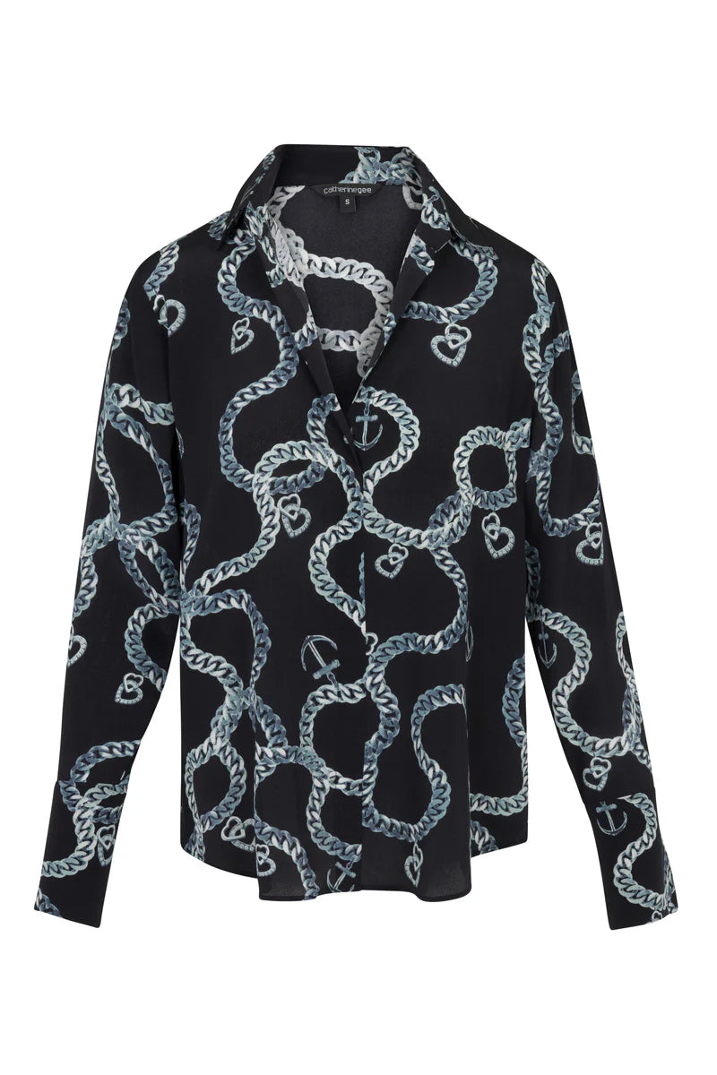 Catherine Gee Daria French Cuff Blouse in Heart Chain