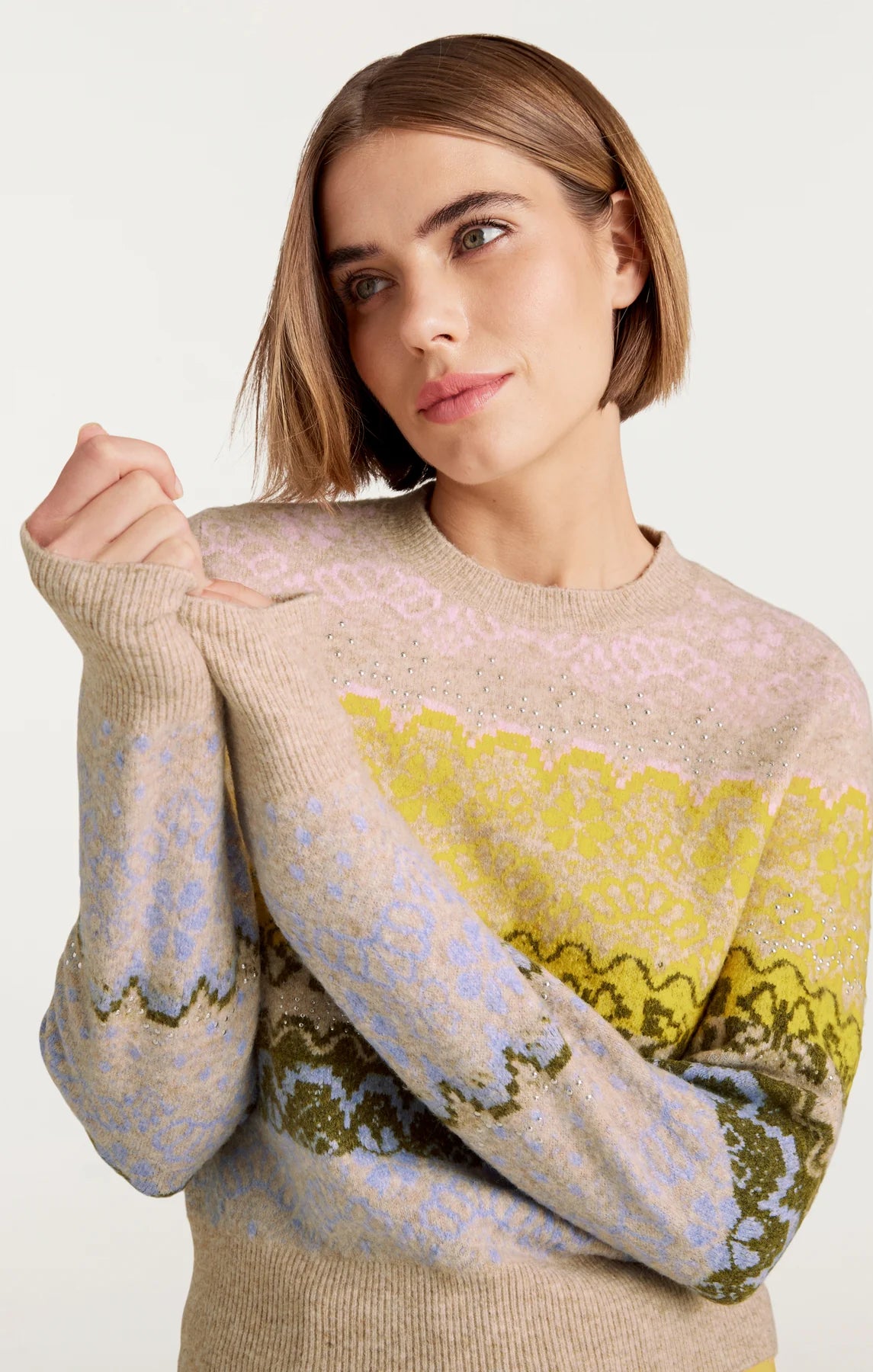 Cinq a Sept-Lace Fair Isle Pullover-Oatmeal Multi