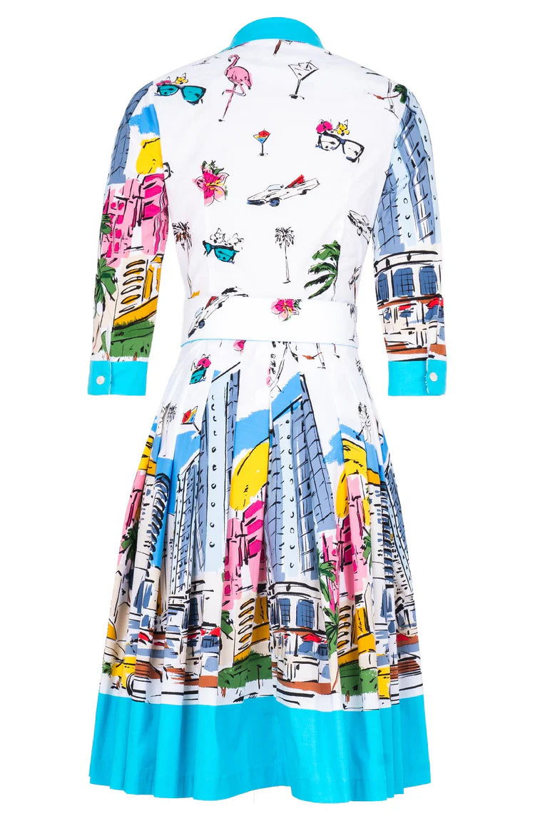 Samantha Sung - Audrey Dress Regular Length Cotton Stretch - Monaco White (White Aqua)