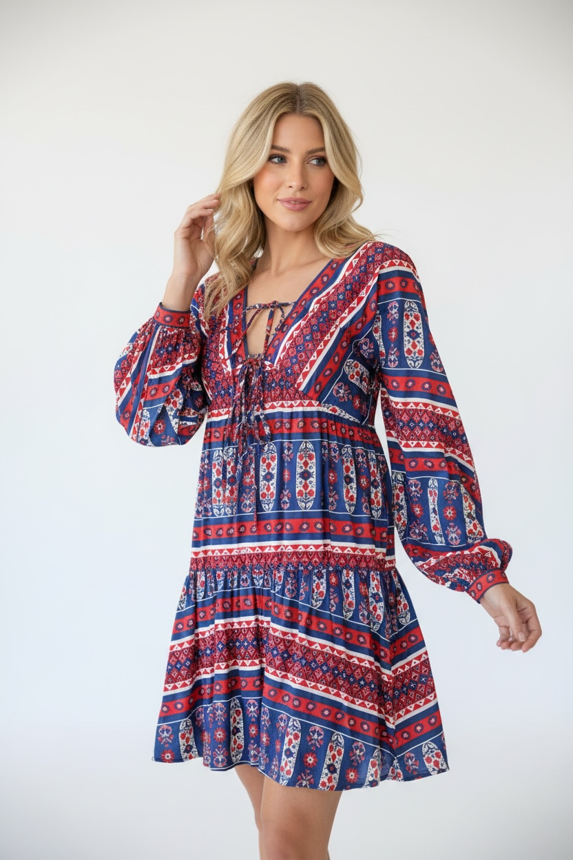 Hunter Bell Sawyer Dress Carmine Block Print