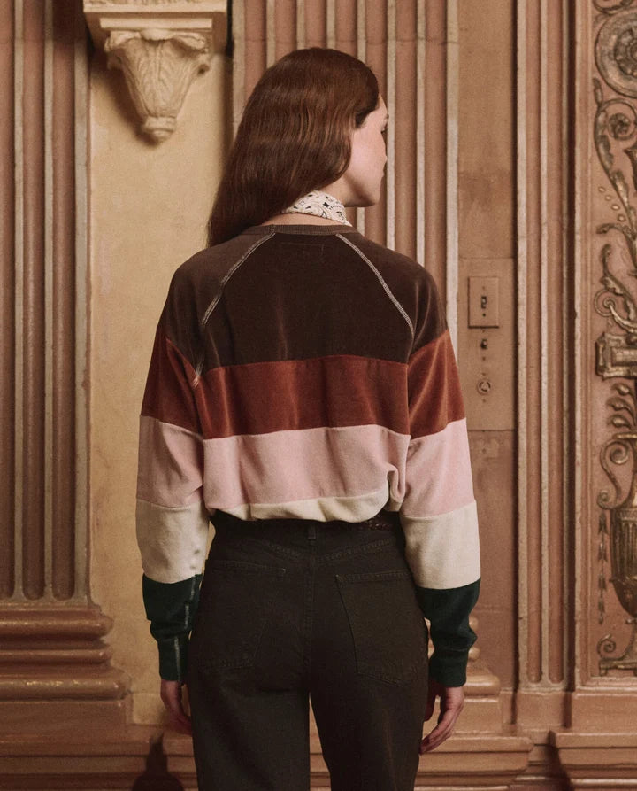 The Great - Pieced Stripe Velour College Sweatshirt - Arroyo Stripe