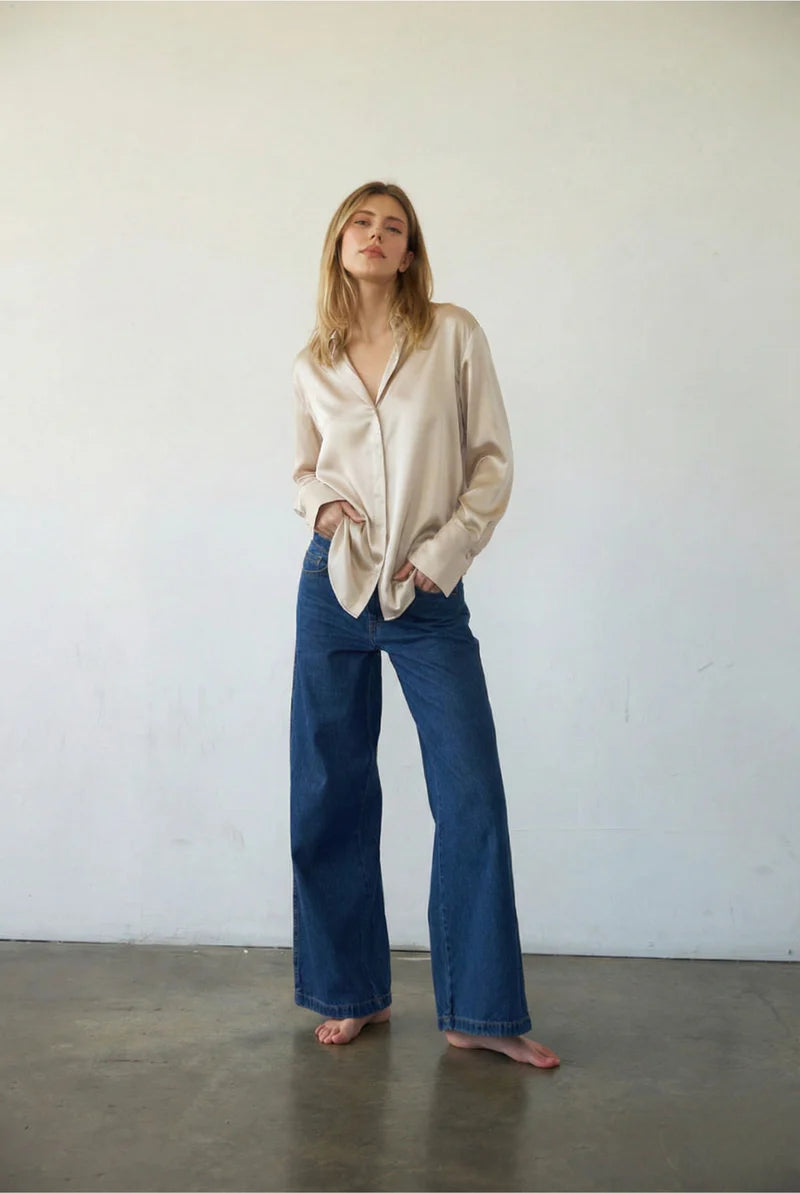 Daria French Cuff Silk Blouse - Oat Milk