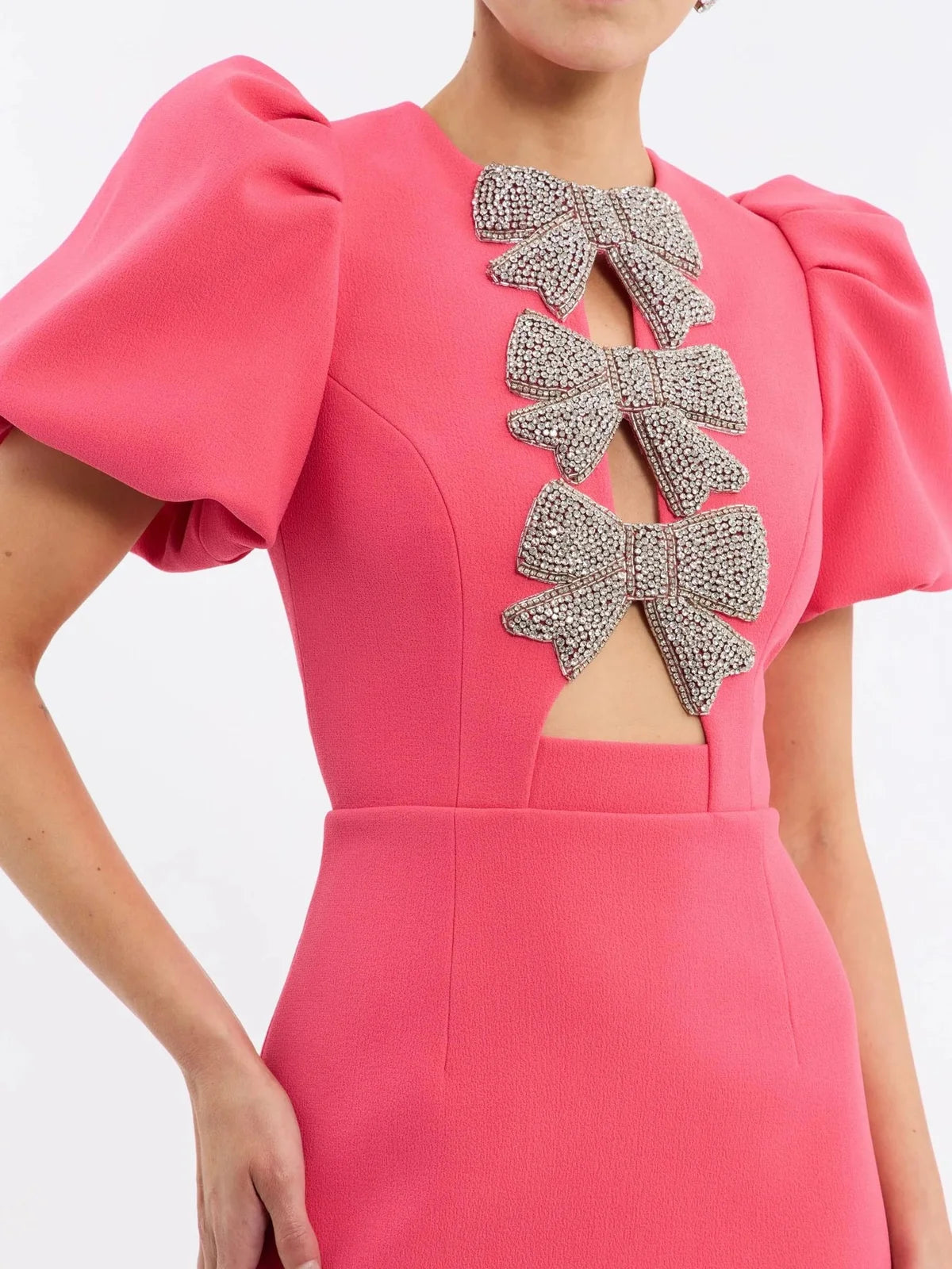 Rebecca Vallance Posey Puff Sleeve Midi Dress in Rouge Red