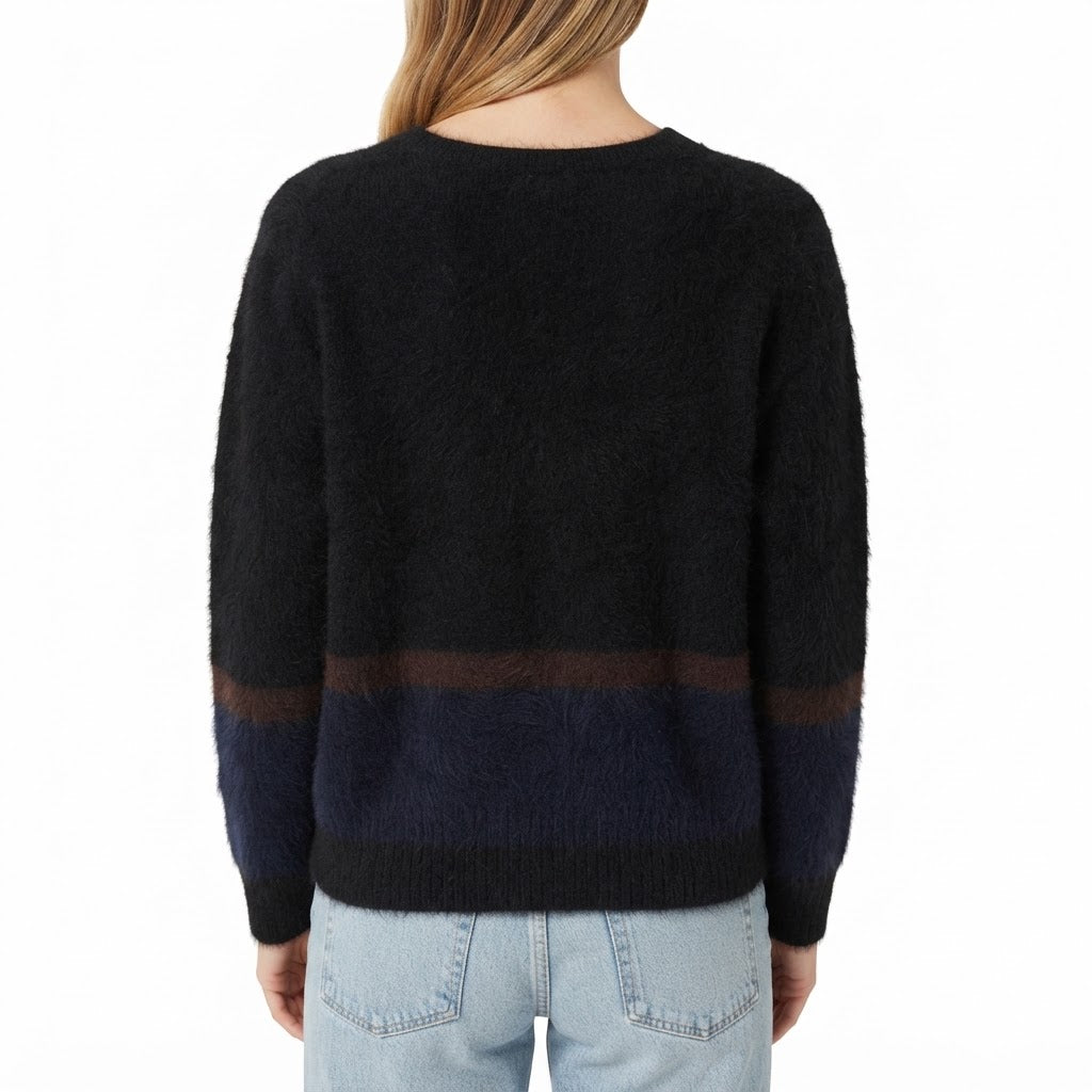 Estheme - Striped V-Neck Sweater - Black