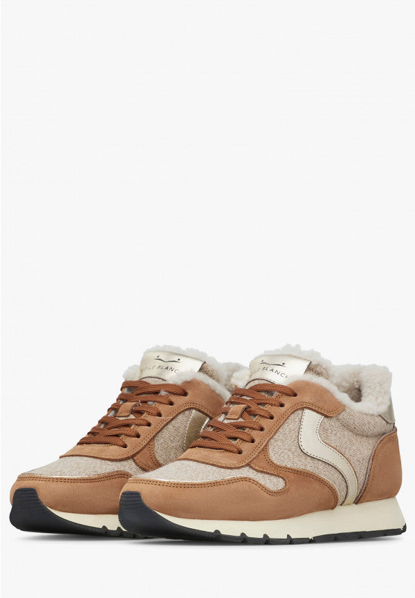 Voile Blanche Julia Fur Suede and Fabric Sneakers-Brown