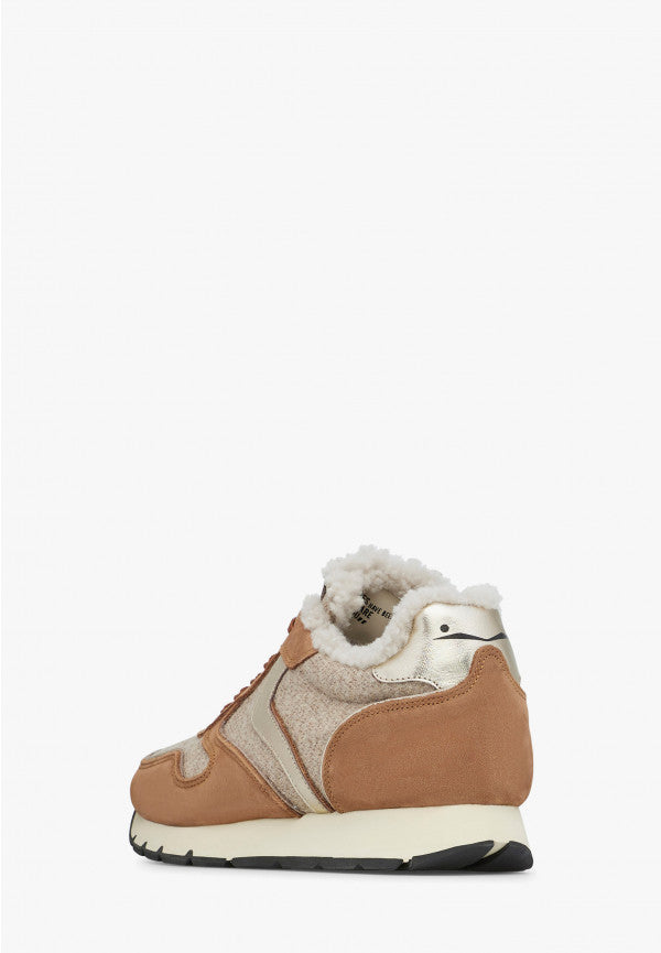 Voile Blanche Julia Fur Suede and Fabric Sneakers-Brown