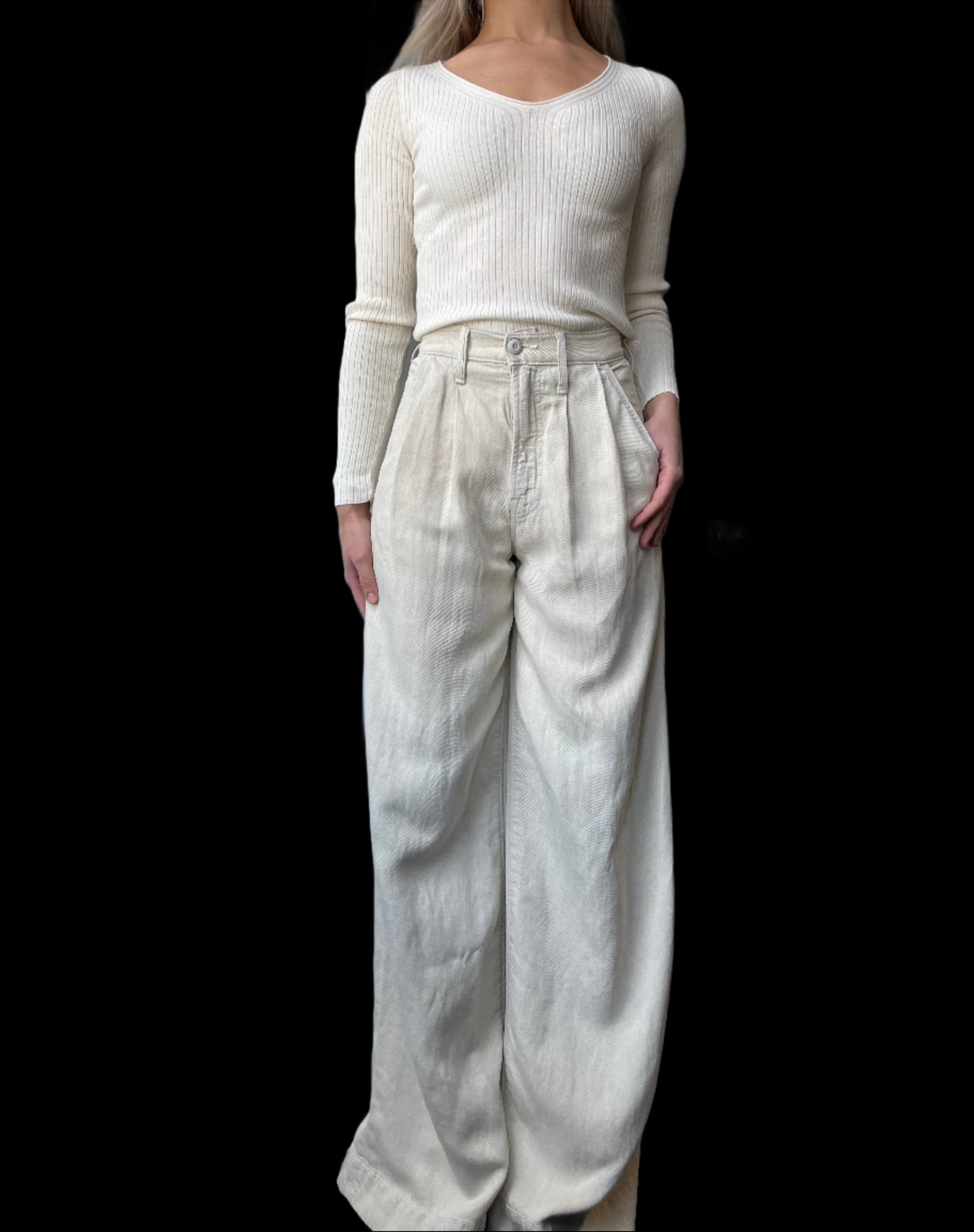 Mother- High Waisted Pouty Prep Heel- White Smoke