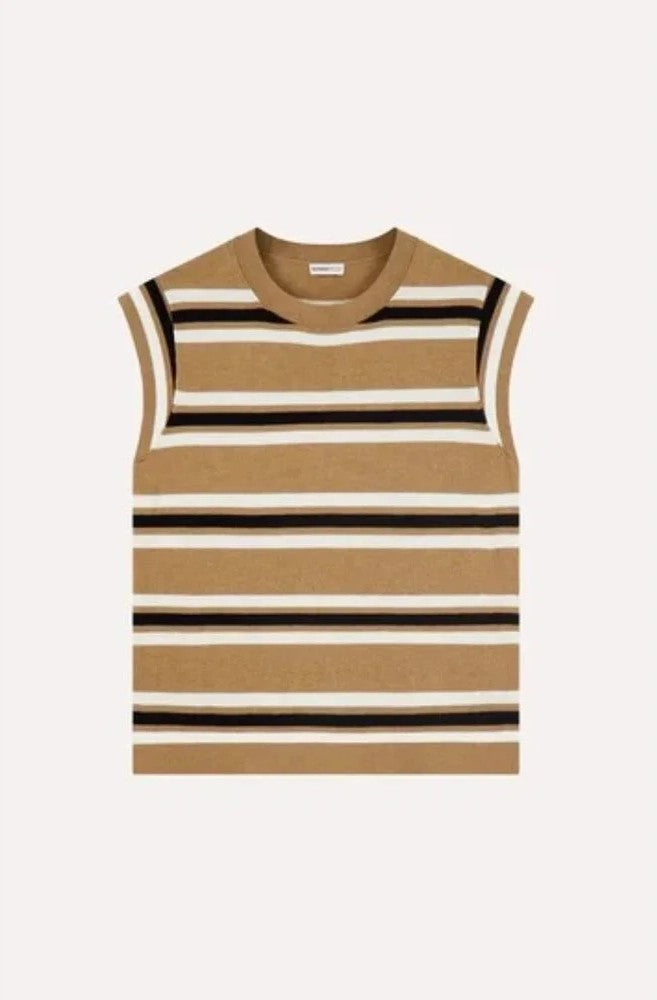 Minnie Rose - Striped Cap Sleeve Sweater - Desert Sand
