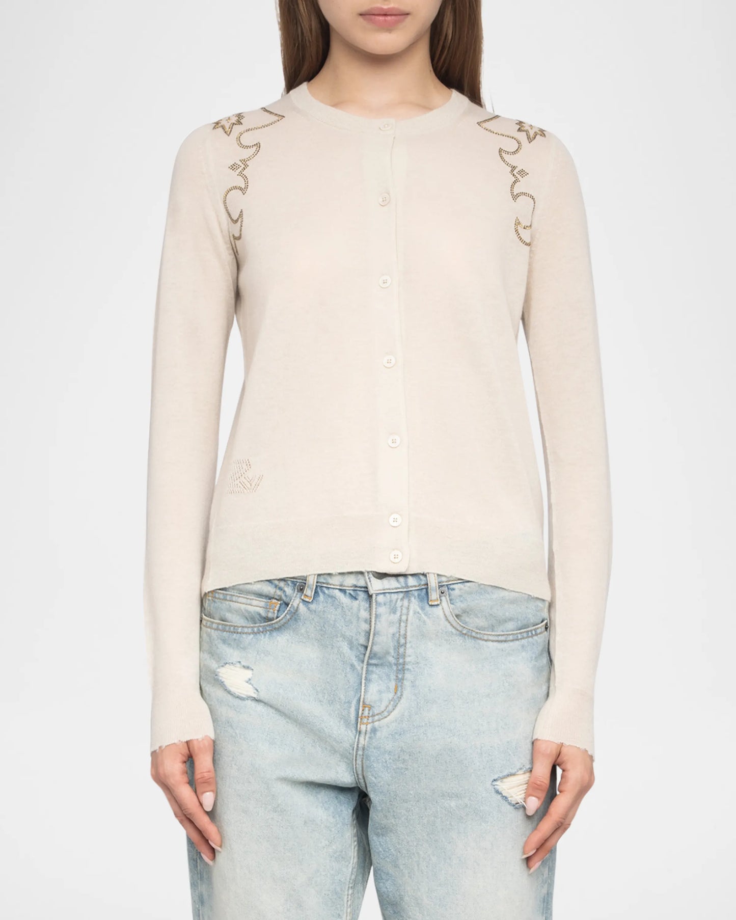 Zadig & Votlaire Missya Western Strass Cardigan in Ecru