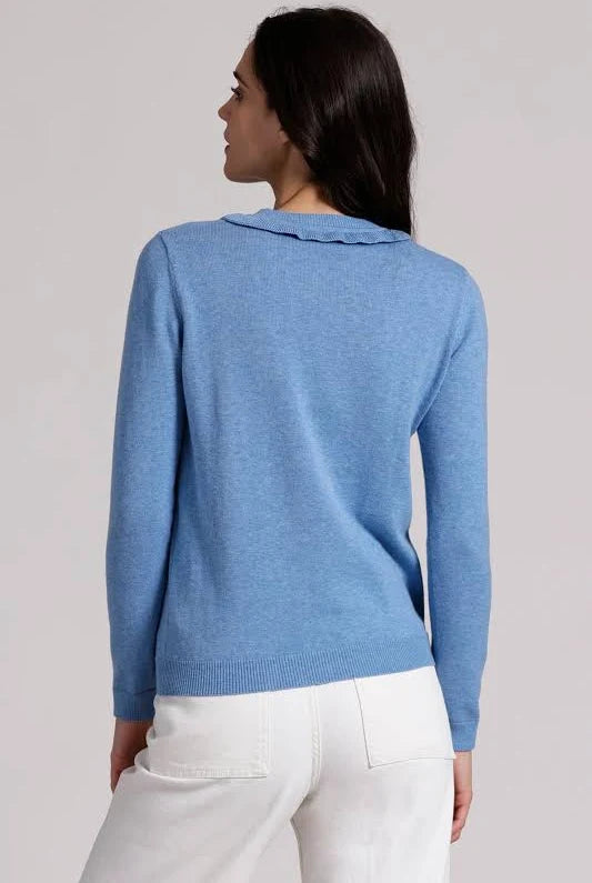 Minnie Rose - Henley Ruffle Sweater - Cameo Blue