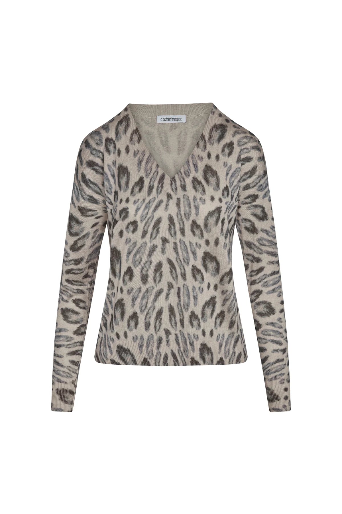 Catherine Gee - V-Neck Silk Cashmere Sweater - New Leopard