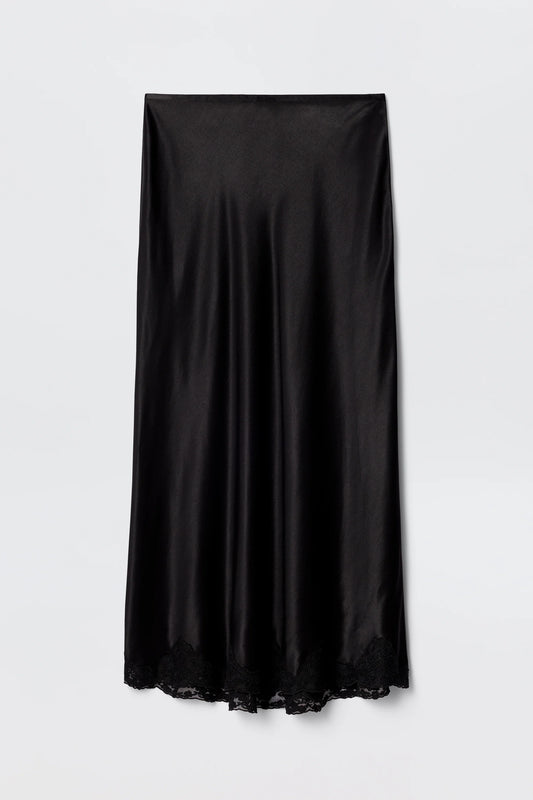 RIXO - Crystal Satin Midi Skirt - Black