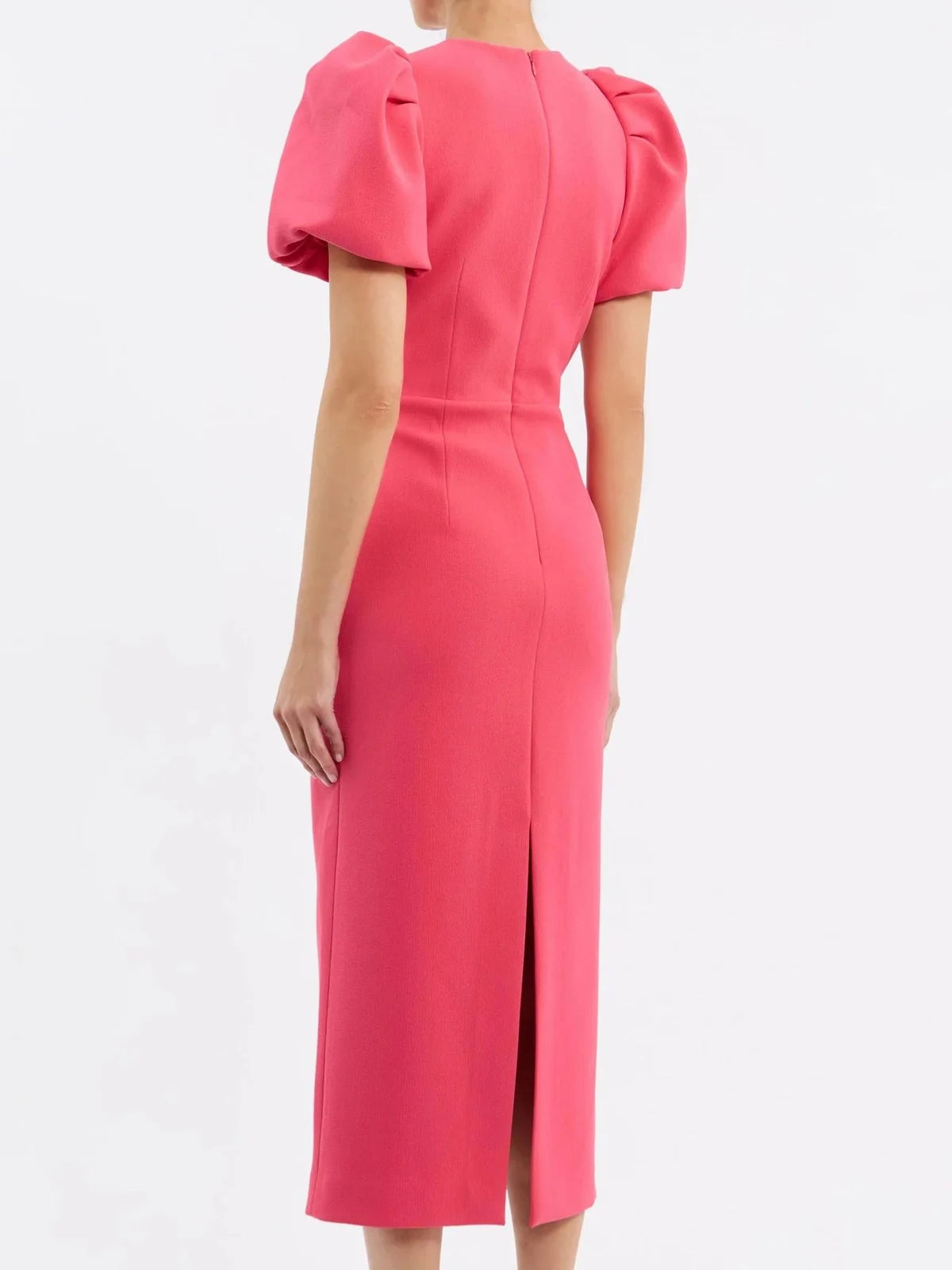 Rebecca Vallance Posey Puff Sleeve Midi Dress in Rouge Red