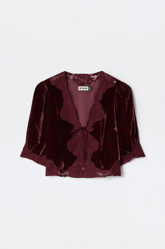 RIXO - Ursula Silk Velvet Top - Bordeaux