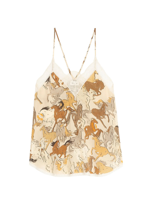 Catherine Gee - Christy Lace-Trimmed Silk Tank - Horses