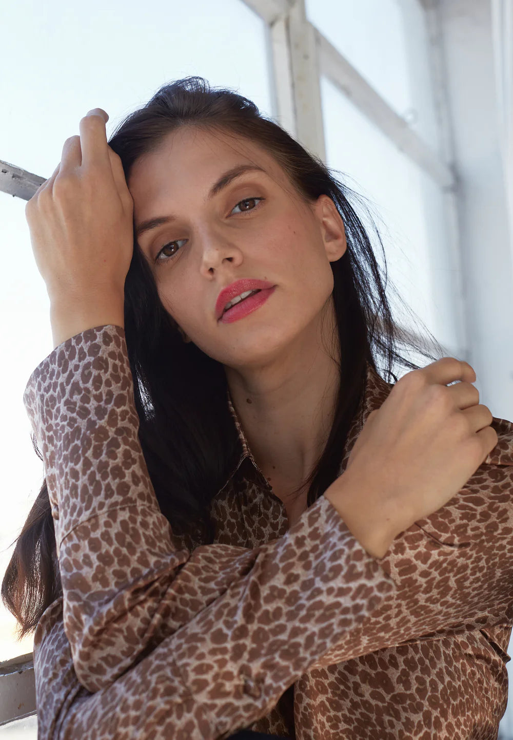 Catherine Gee- Daria French Cuff Silk Blouse - Elegant Leopard
