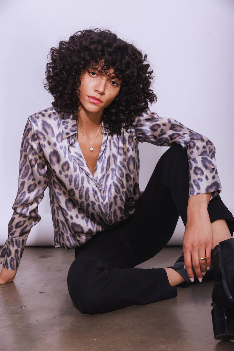 Catherine Gee - Daria French Cuff Silk Blouse - New Leopard