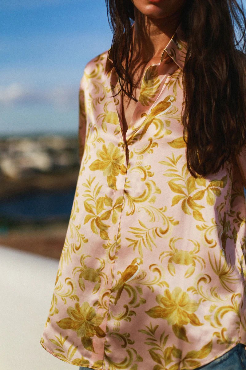 Catherine Gee - Daria French Cuff Silk Blouse - Island Motif
