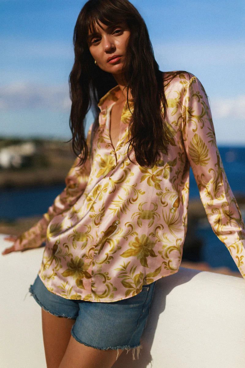 Catherine Gee - Daria French Cuff Silk Blouse - Island Motif