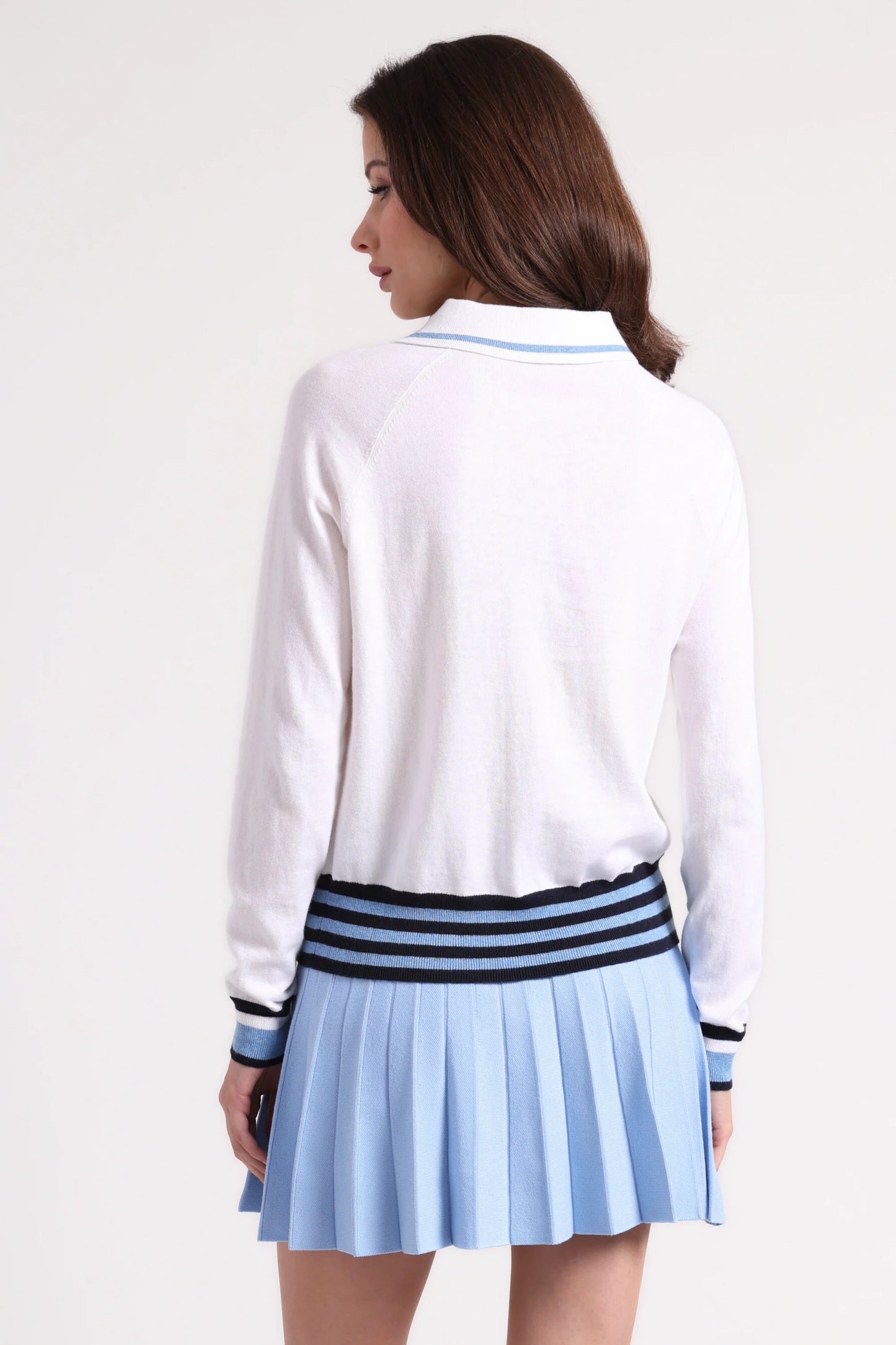 Minnie Rose-Cotton Cashmere Polo with Collar and Tipping