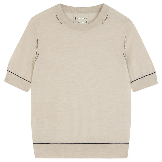 Jumper 1234 Contrast Stitch Sweater T-Shirt in Sandstone w/Navy
