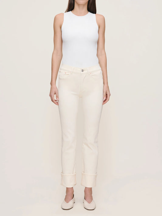 DL1961 - Mara Straight Mid Rise Instasculpt Ankle Jeans - Cream Cuffed