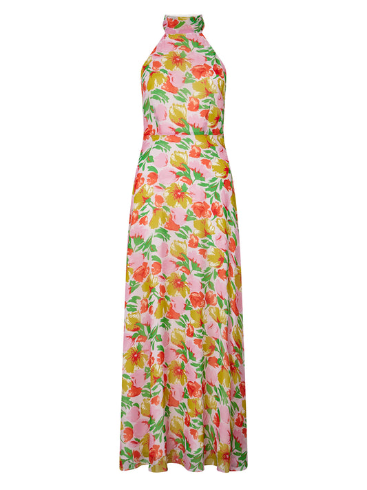 Kitri - Dakota Pink Garden Floral Halter neck Maxi Dress